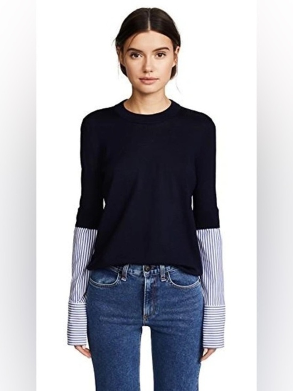 VERONICA BEARD 100% Wool Roscoe Mixed Media Sweater In Navy size XS